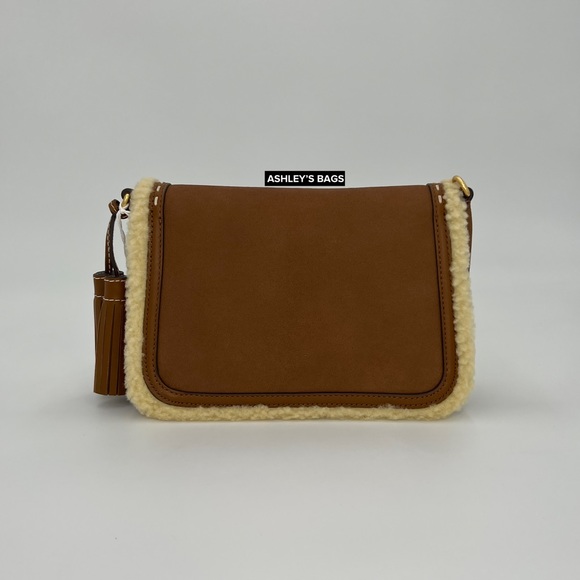 Tory Burch Thea Shearling Flap Crossbody In Moose Brown - Picture 5 of 9